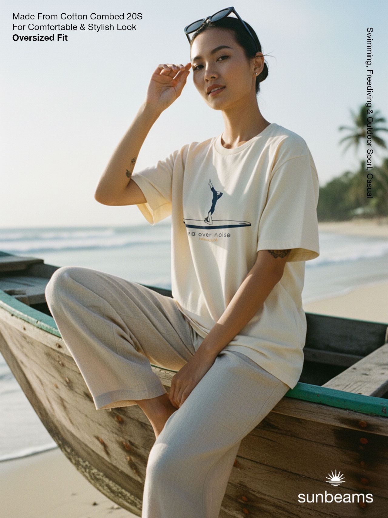 T-Shirt Oversized Unisex 20S, Broken White, Sea Over Noise