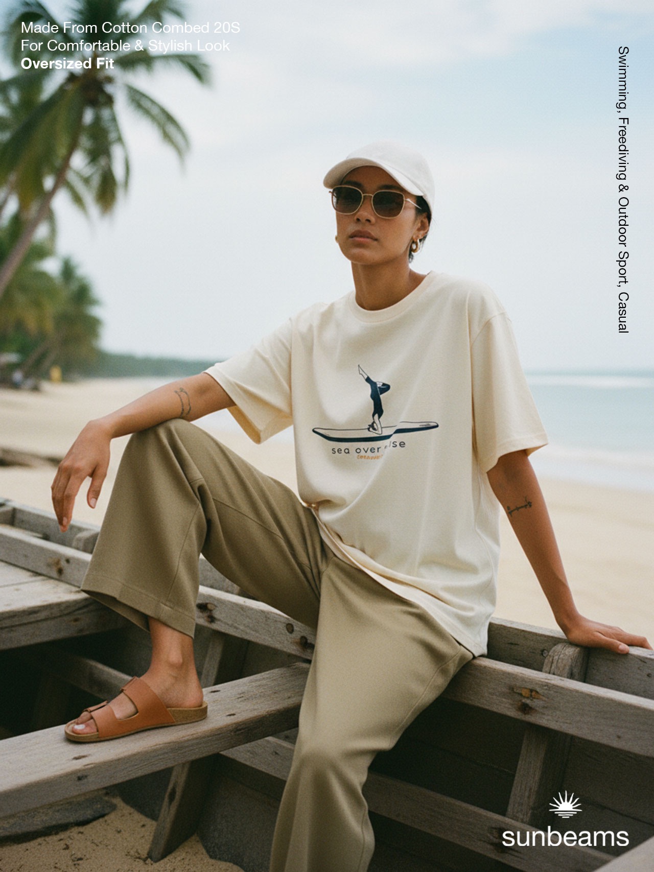 T-Shirt Oversized Unisex 20S, Broken White, Sea Over Noise