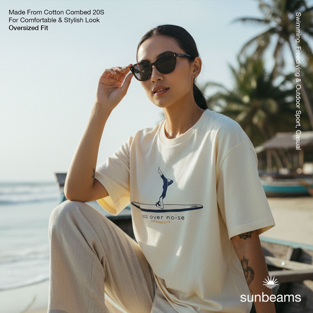 T-Shirt Oversized Unisex 20S, Broken White, Sea Over Noise