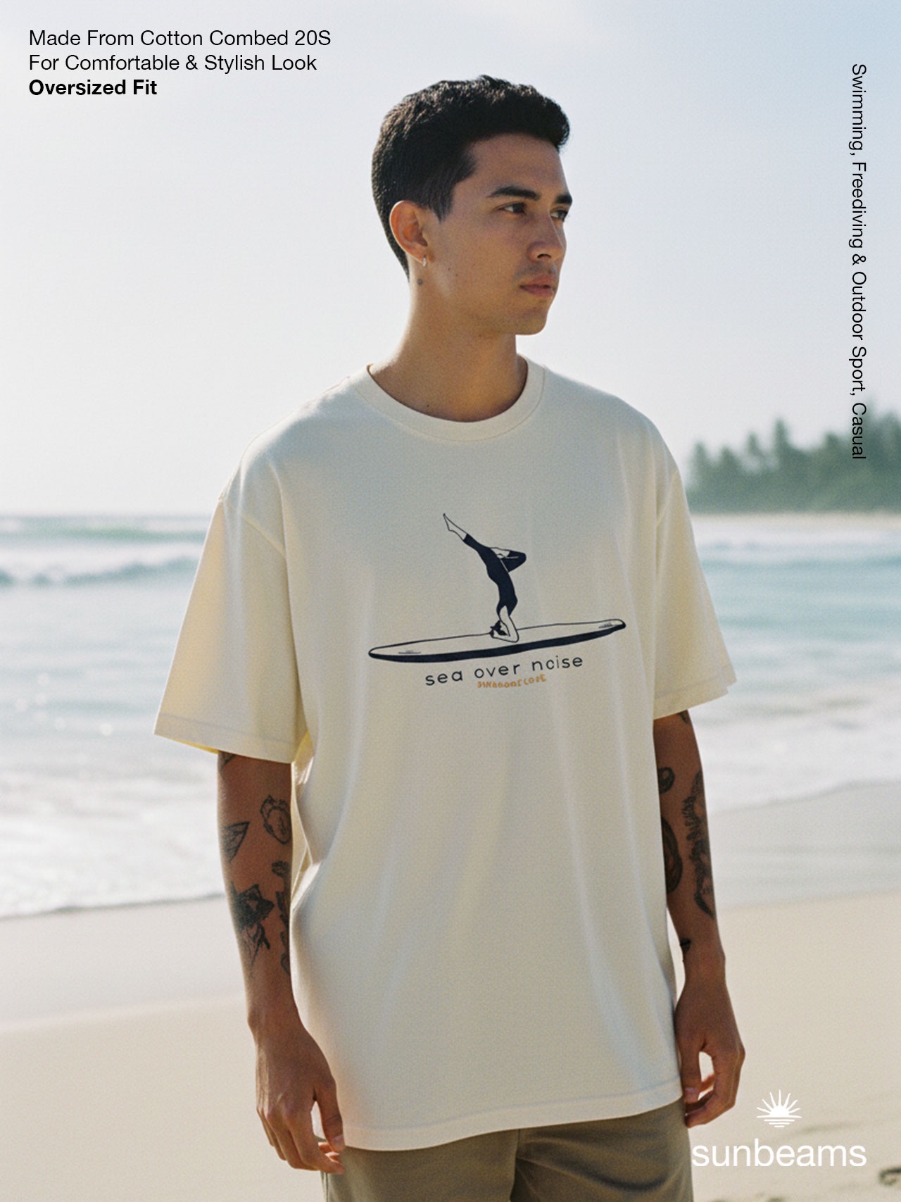 T-Shirt Oversized Unisex 20S, Broken White, Sea Over Noise