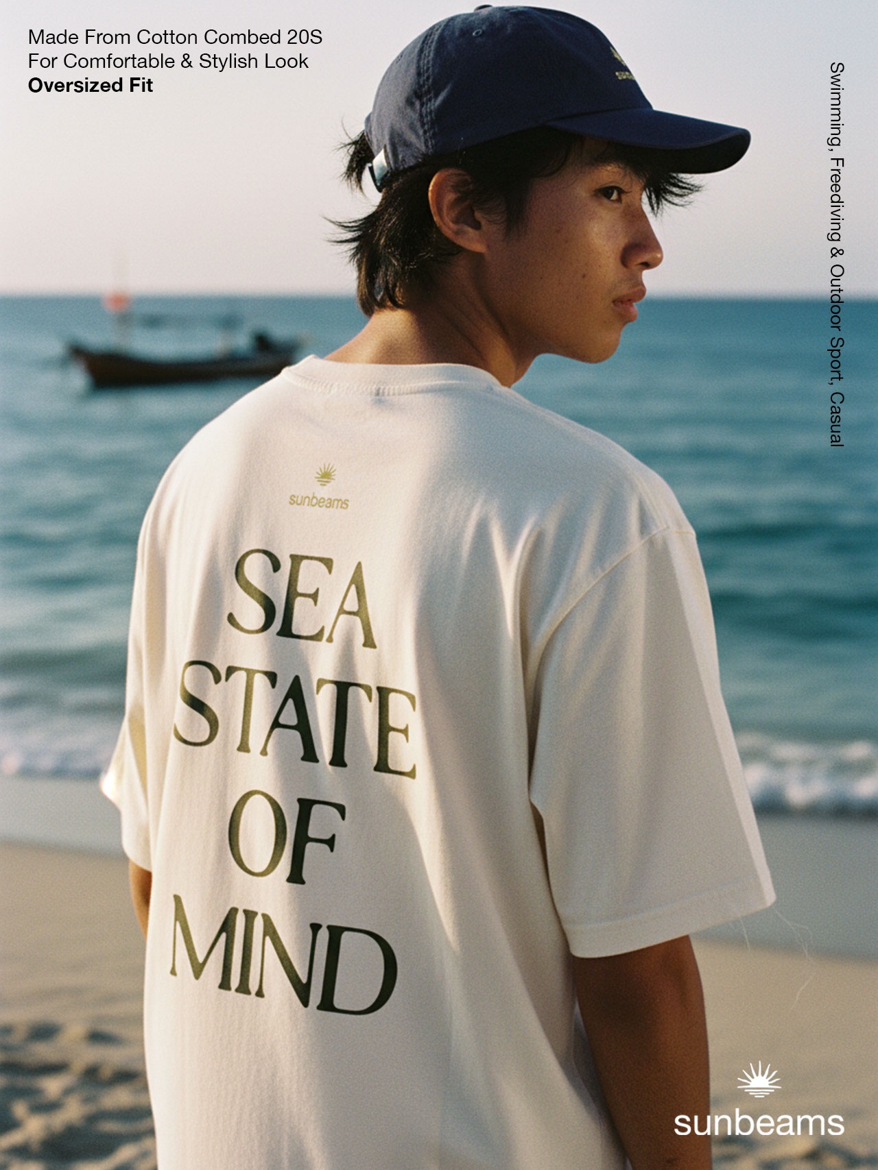 T-Shirt Oversized Unisex 20S, Broken White, Sea State Of Mind