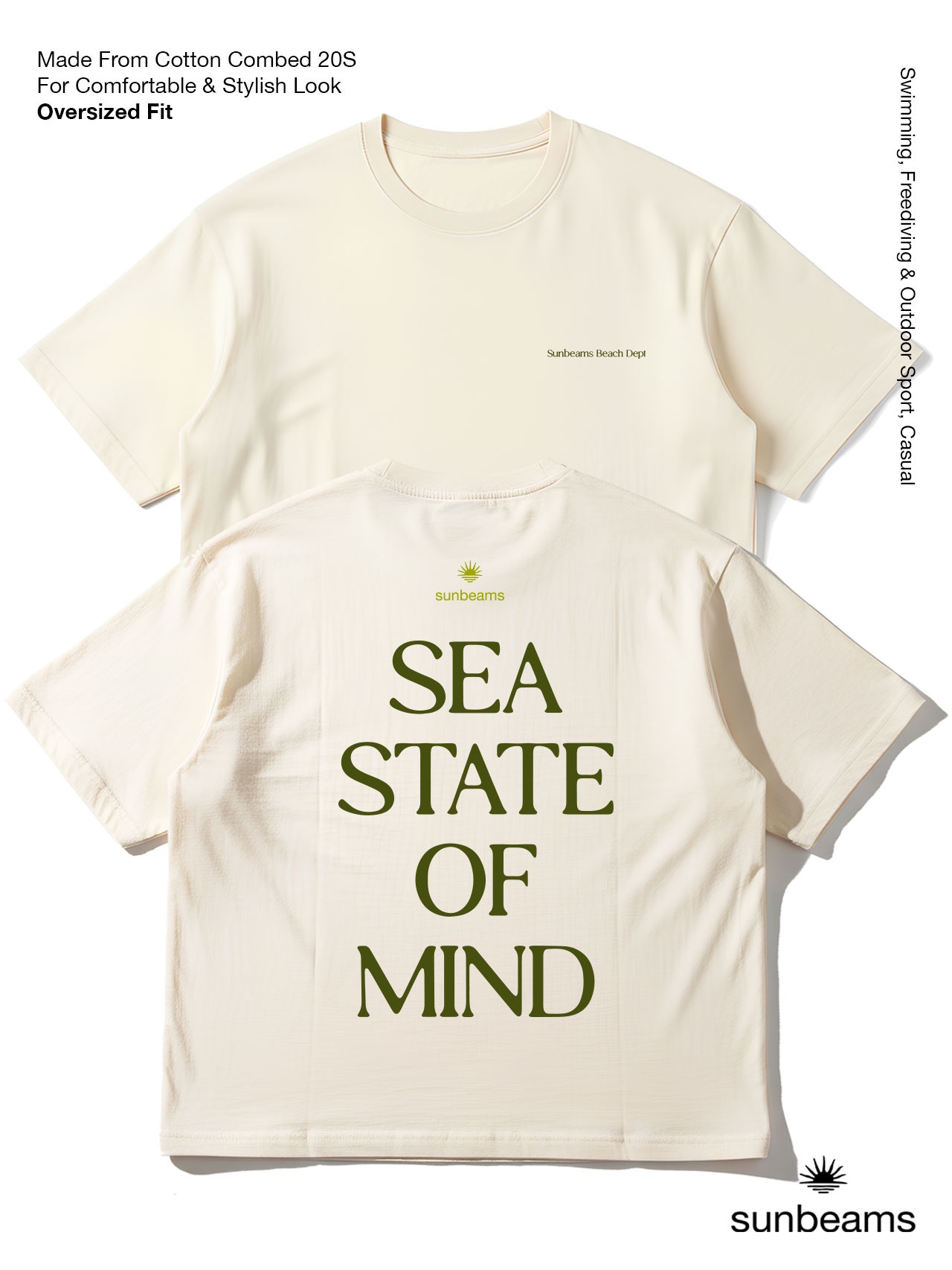 T-Shirt Oversized Unisex 20S, Broken White, Sea State Of Mind