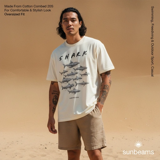 T-Shirt Oversized Unisex 20S, Broken White, Sharks