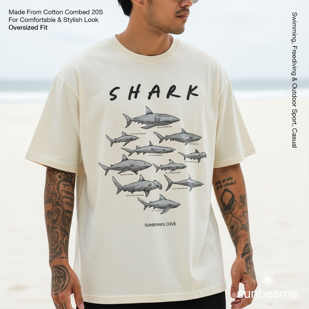 T-Shirt Oversized Unisex 20S, Broken White, Sharks