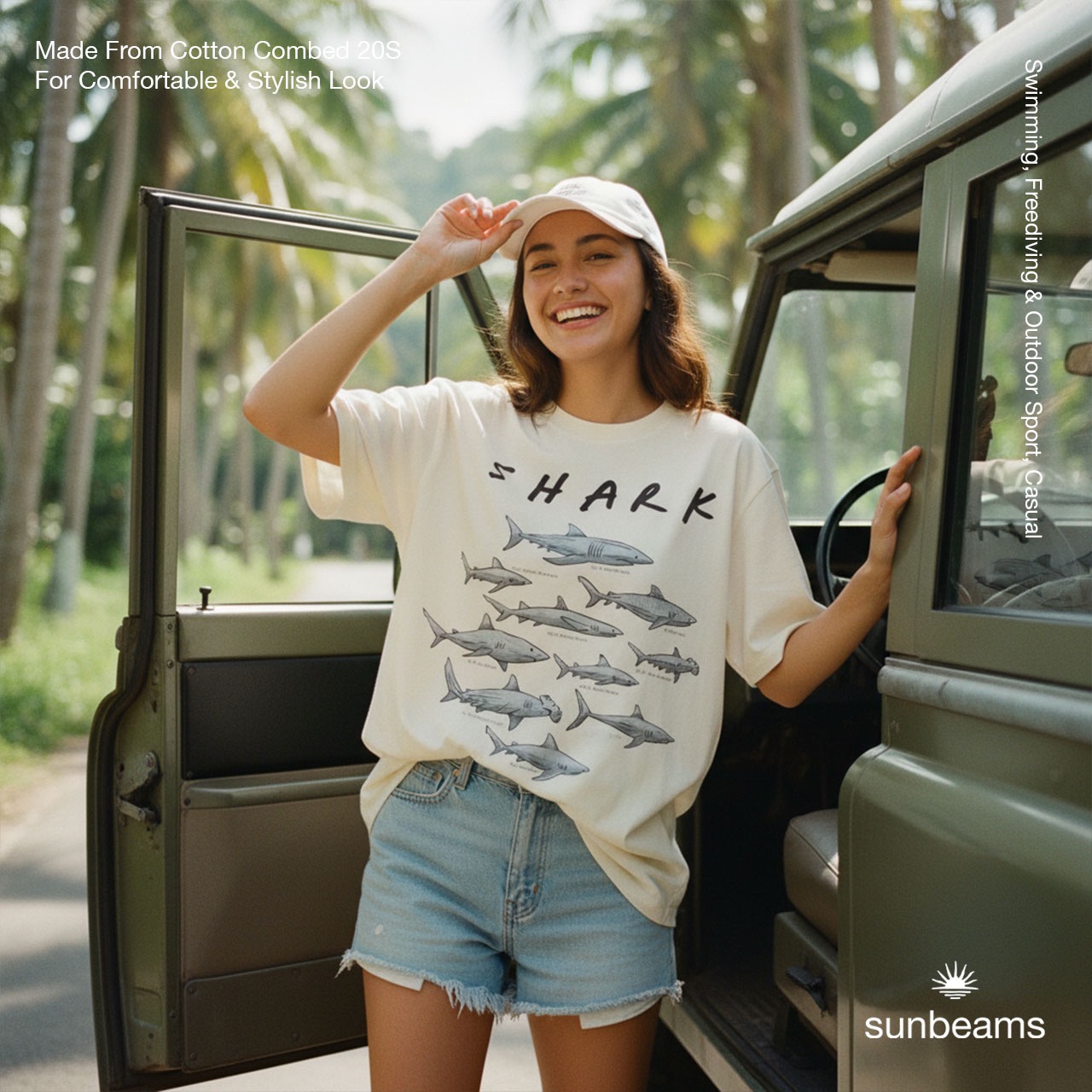 T-Shirt Oversized Unisex 20S, Broken White, Sharks
