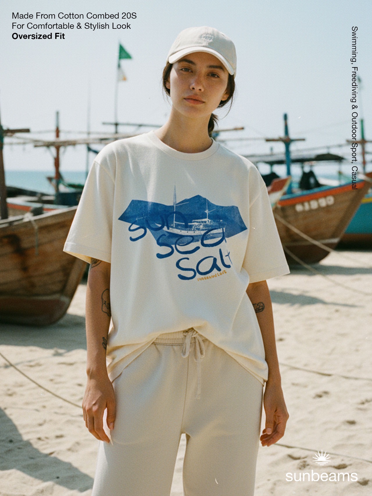 T-Shirt Oversized Unisex 20S, Broken White, Sun Sea Salt