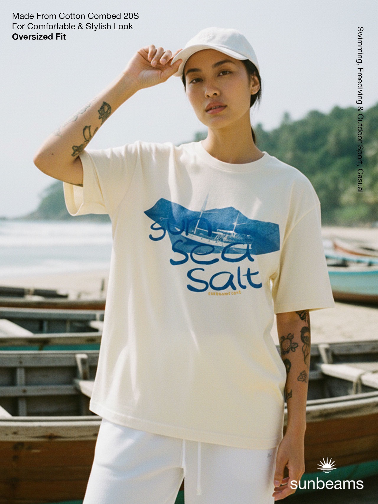 T-Shirt Oversized Unisex 20S, Broken White, Sun Sea Salt