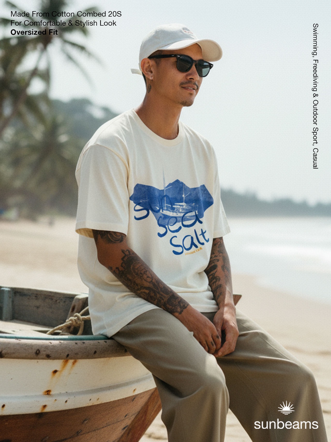 T-Shirt Oversized Unisex 20S, Broken White, Sun Sea Salt