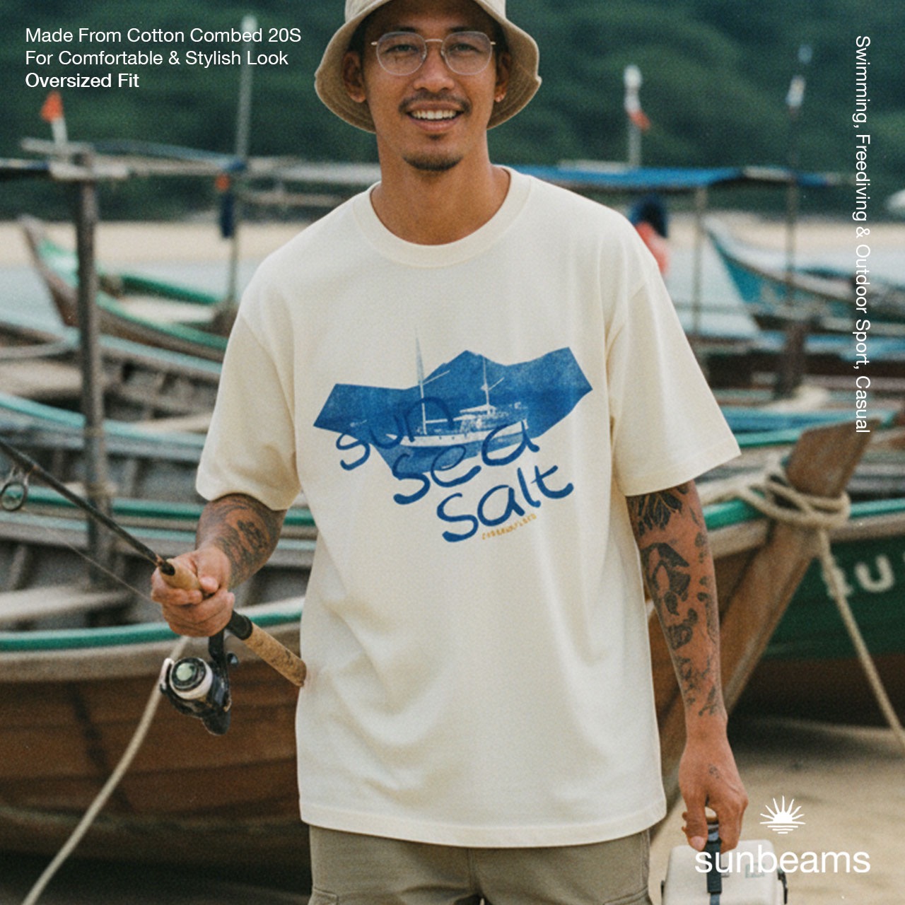 T-Shirt Oversized Unisex 20S, Broken White, Sun Sea Salt