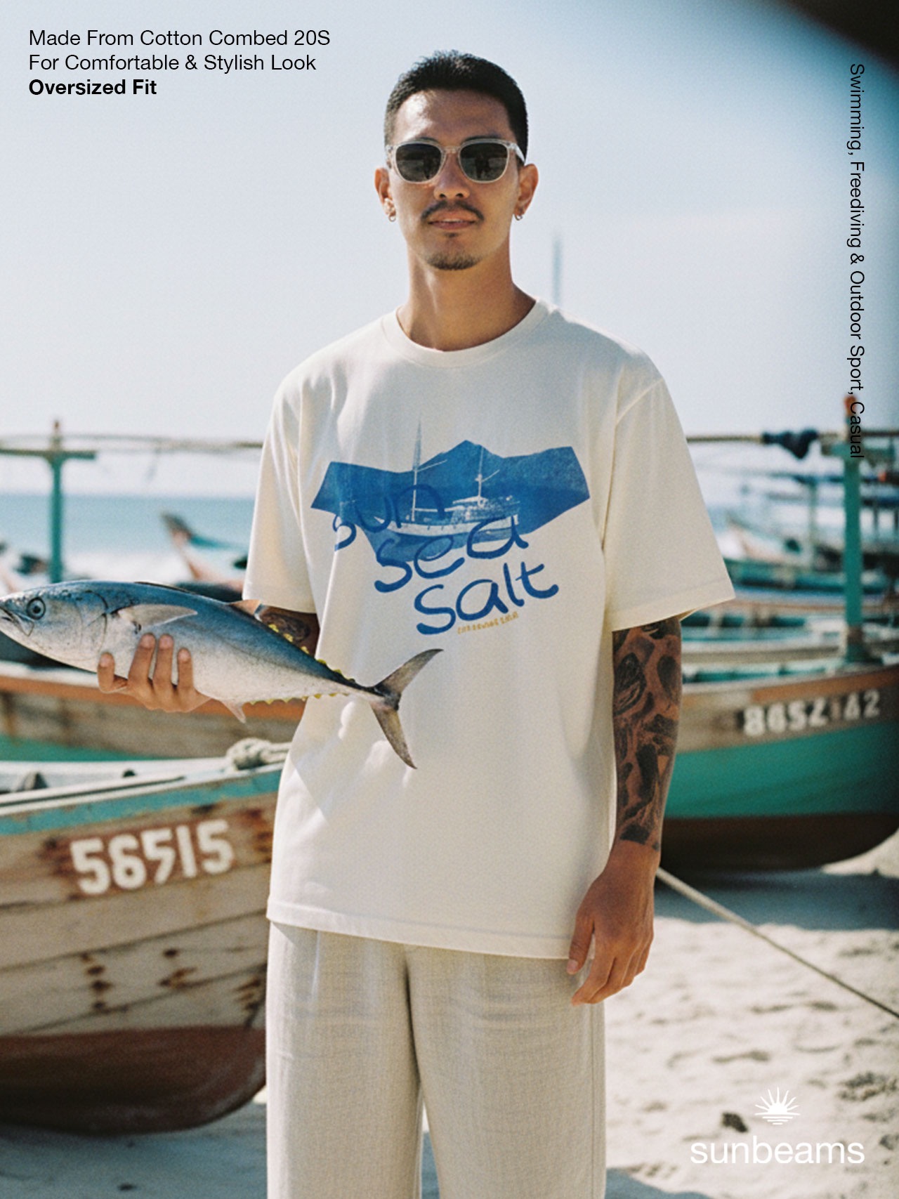 T-Shirt Oversized Unisex 20S, Broken White, Sun Sea Salt