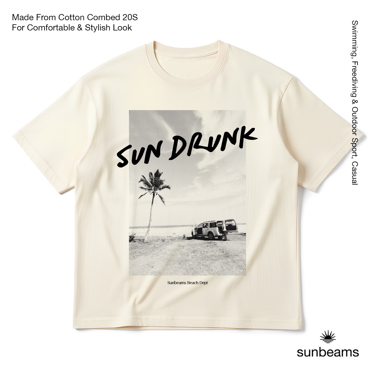 T-Shirt Oversized Unisex 20S, Broken White, Sun Drunk