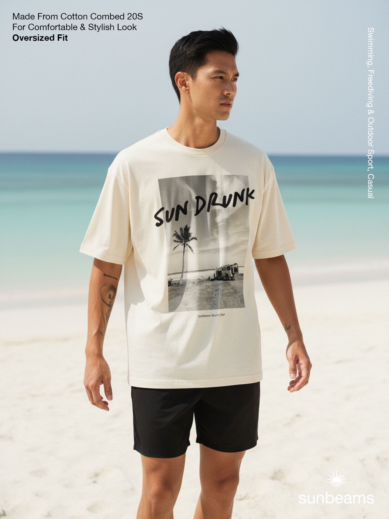 T-Shirt Oversized Unisex 20S, Broken White, Sun Drunk