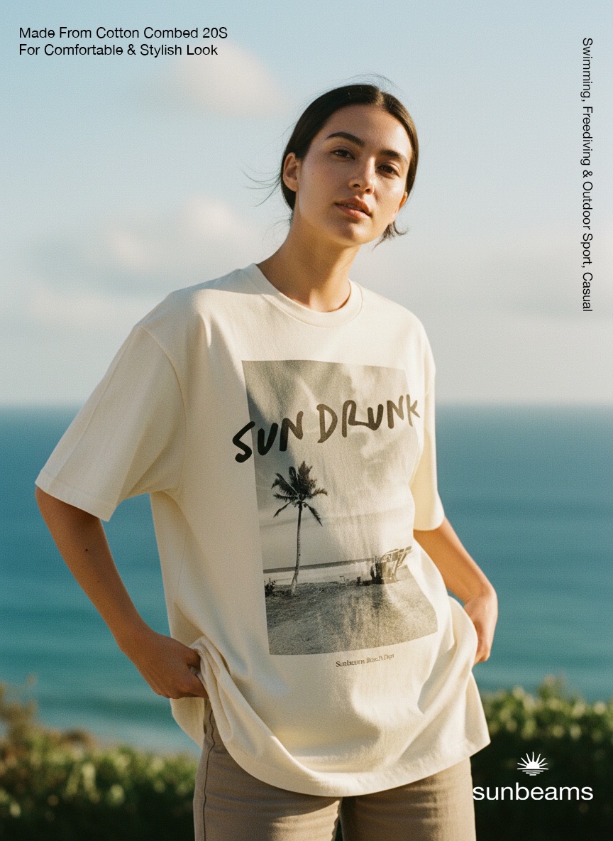 T-Shirt Oversized Unisex 20S, Broken White, Sun Drunk
