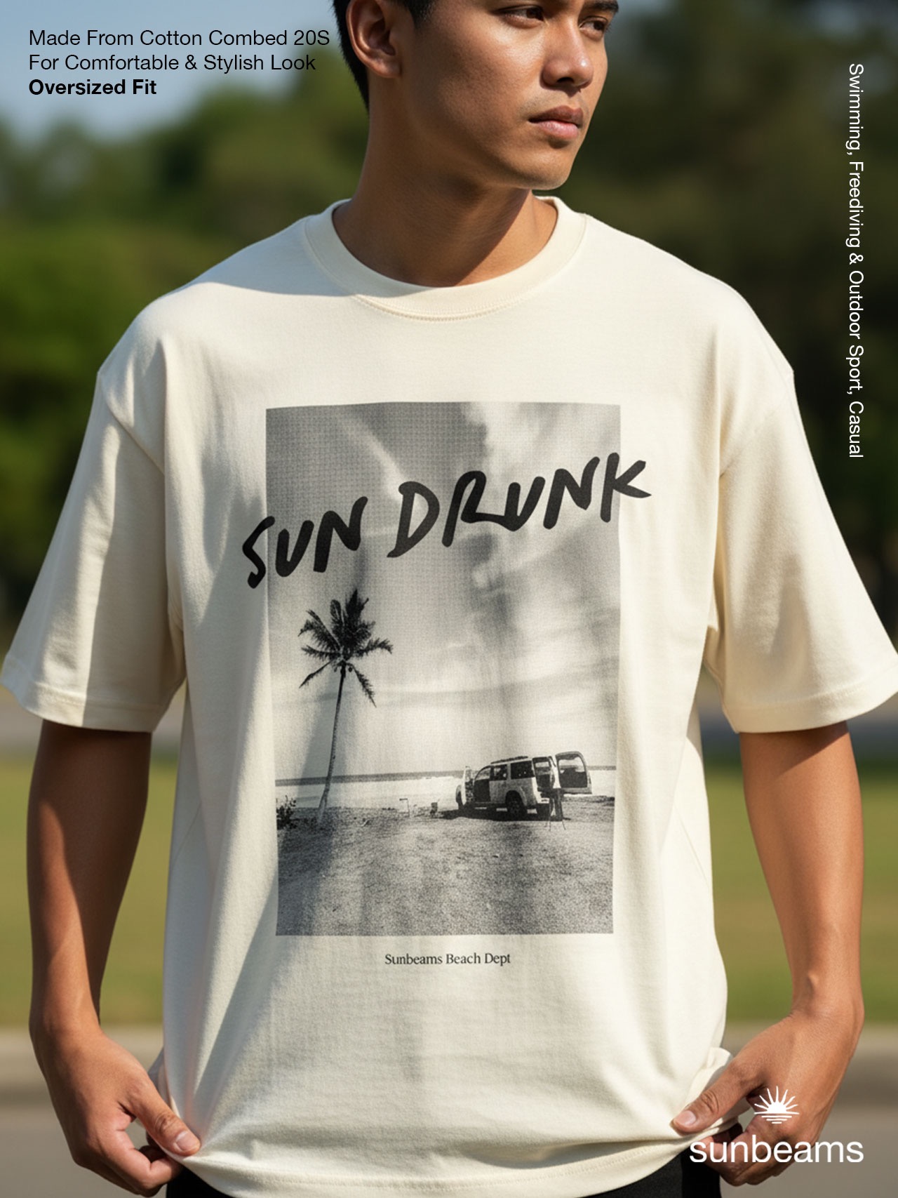 T-Shirt Oversized Unisex 20S, Broken White, Sun Drunk