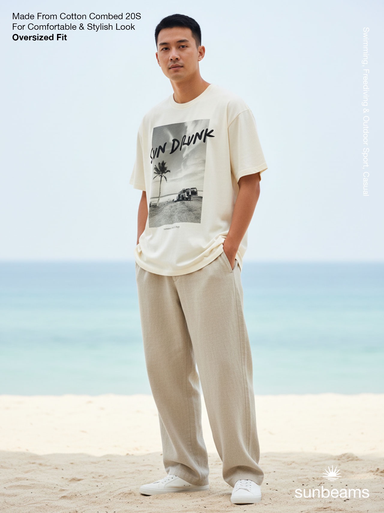 T-Shirt Oversized Unisex 20S, Broken White, Sun Drunk