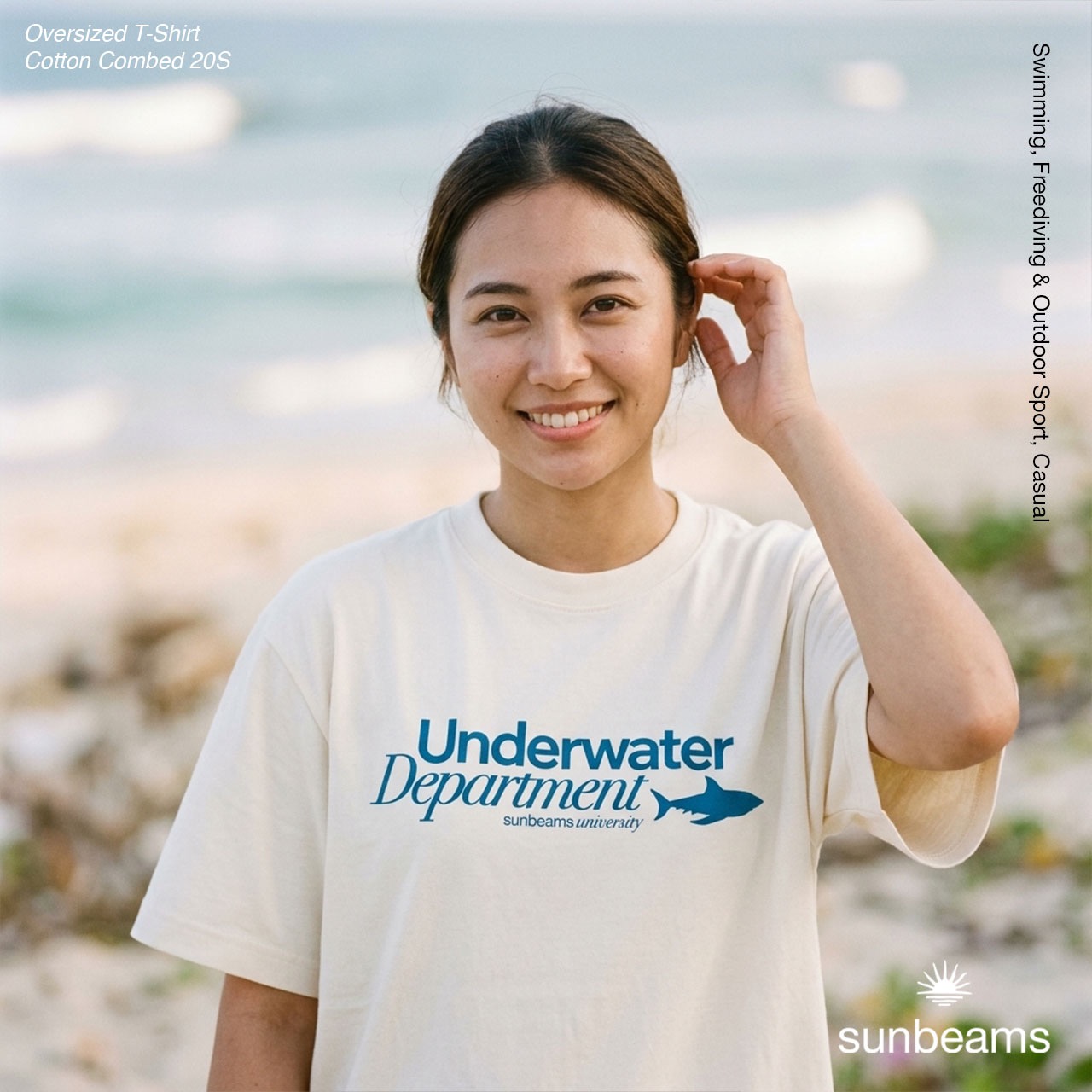 Unisex T-Shirt Oversized Broken White, Underwater Department Shark