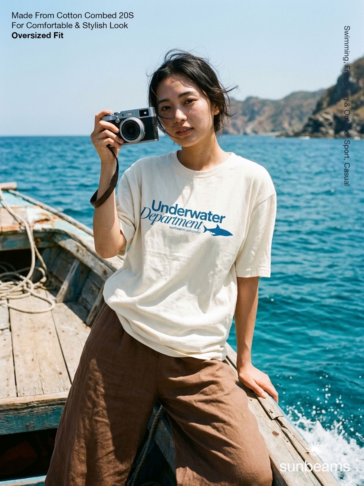 Unisex T-Shirt Oversized Broken White, Underwater Department Shark