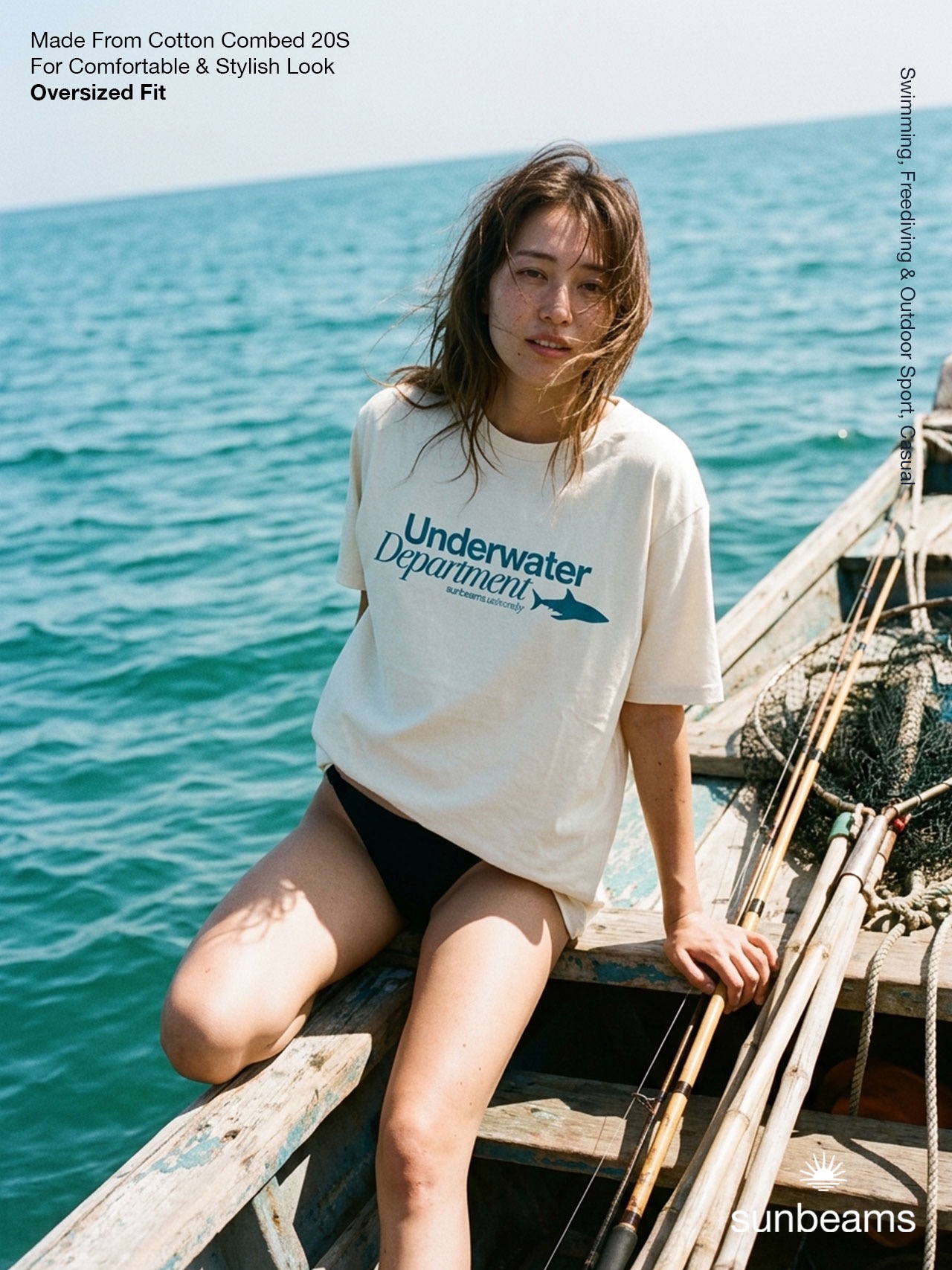Unisex T-Shirt Oversized Broken White, Underwater Department Shark
