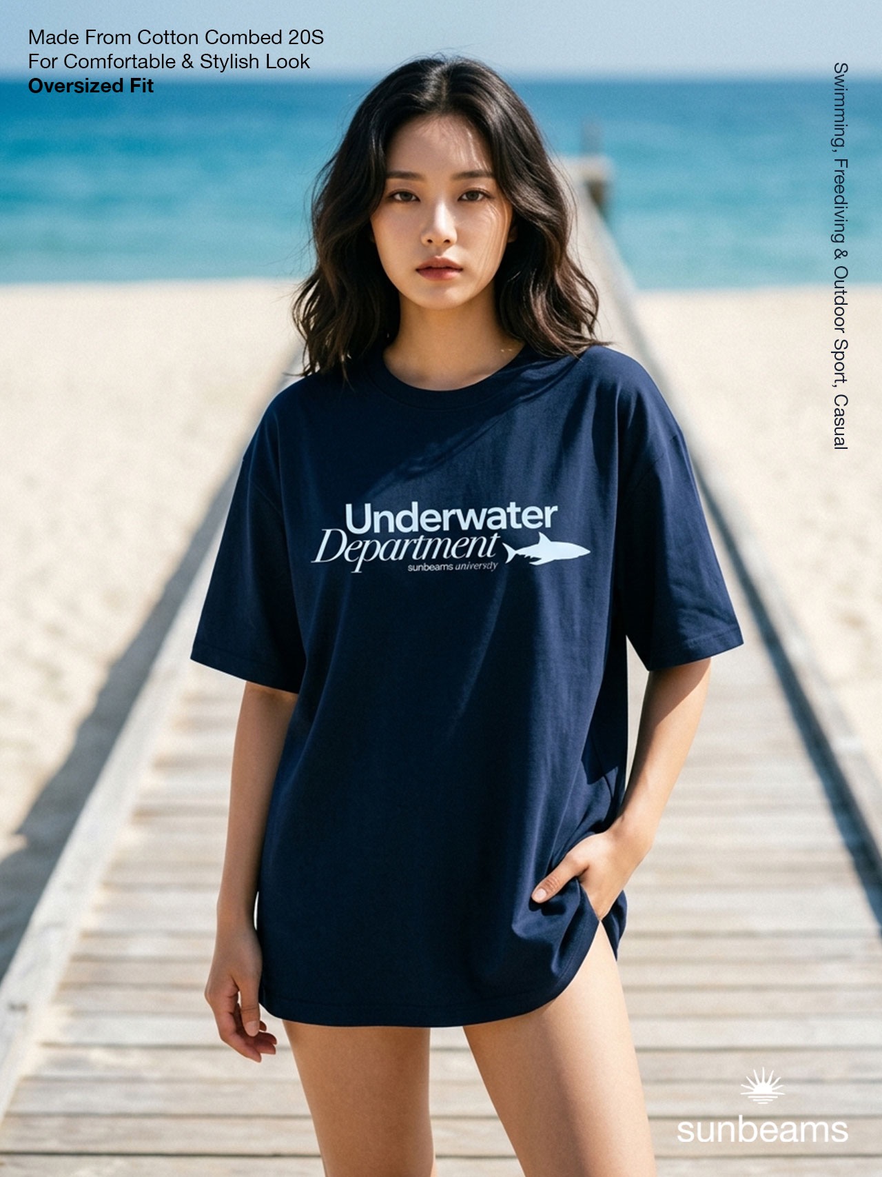 Unisex T-Shirt Oversized Navy, Underwater Department Shark