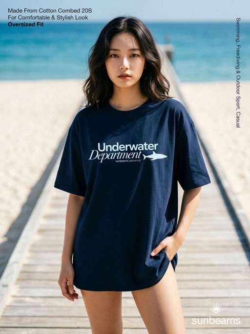 Unisex T-Shirt Oversized Navy, Underwater Department Shark