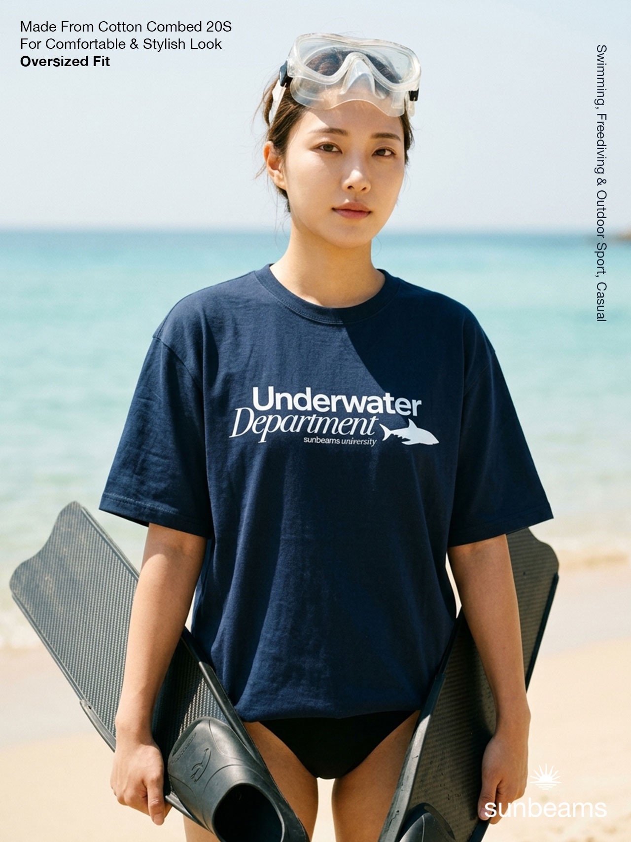 Unisex T-Shirt Oversized Navy, Underwater Department Shark