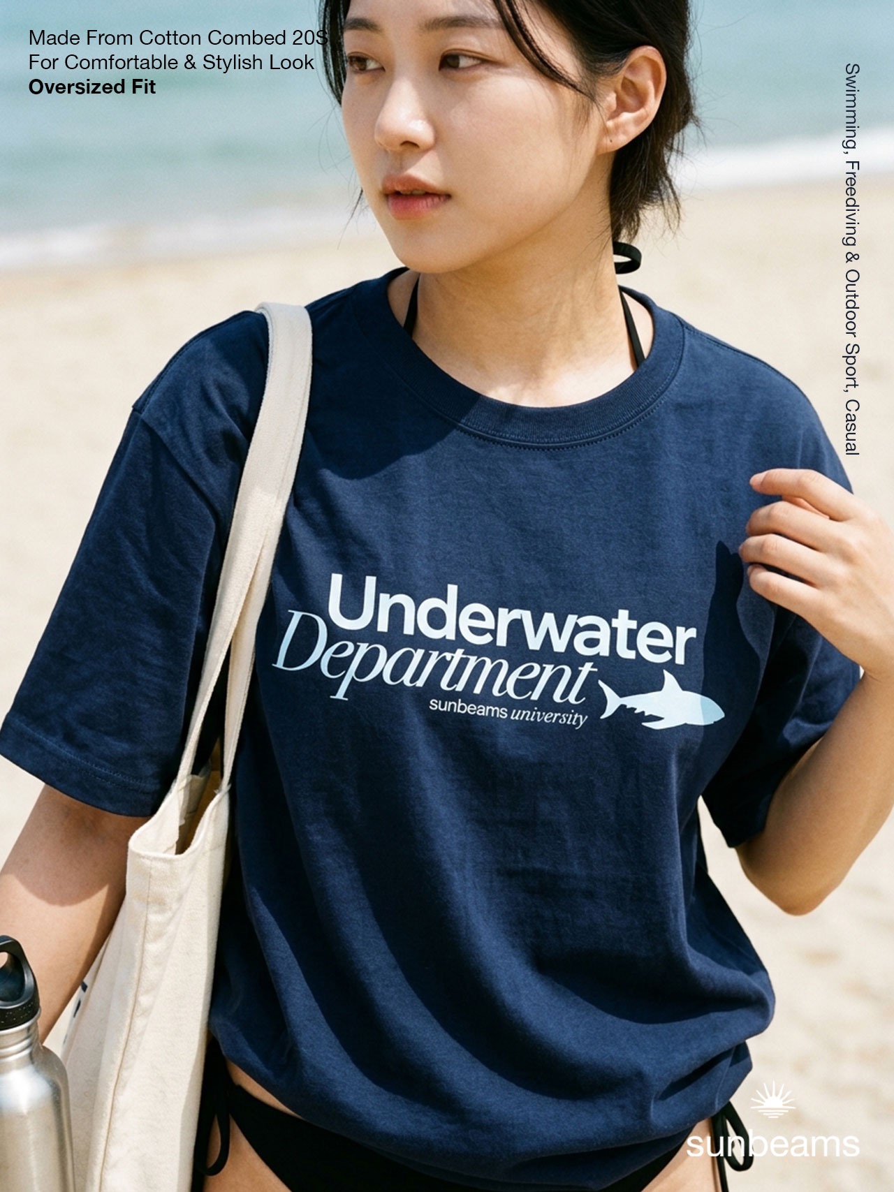 Unisex T-Shirt Oversized Navy, Underwater Department Shark