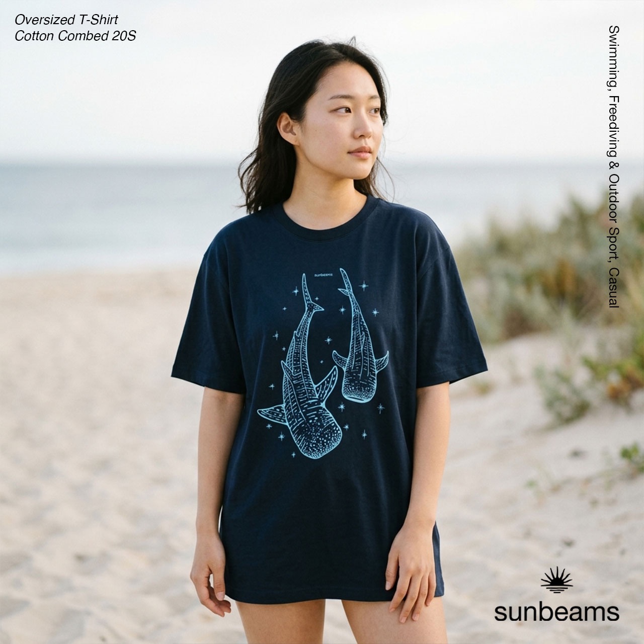 Unisex T-Shirt Oversized Navy, Whale Shark