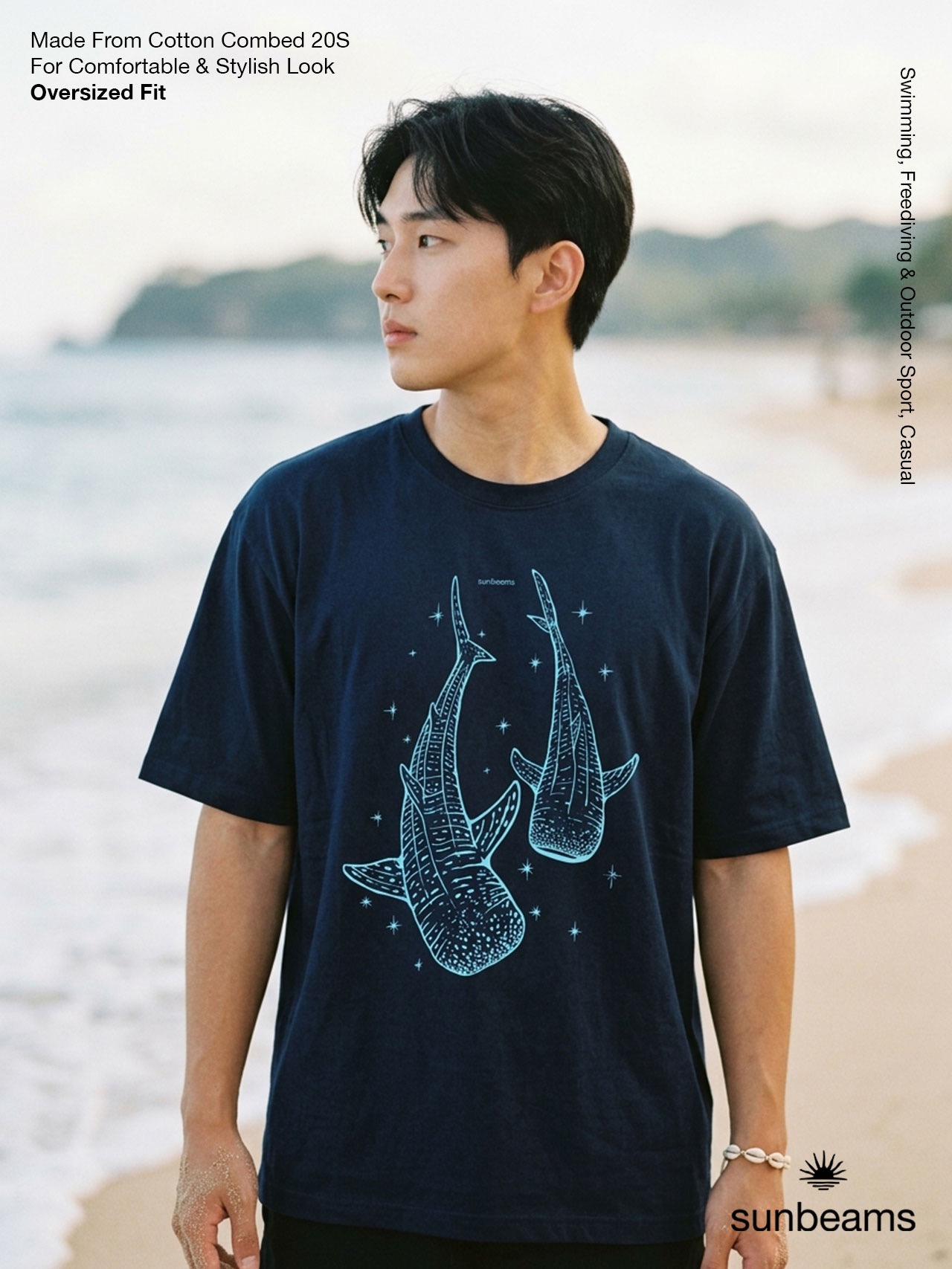 Unisex T-Shirt Oversized Navy, Whale Shark