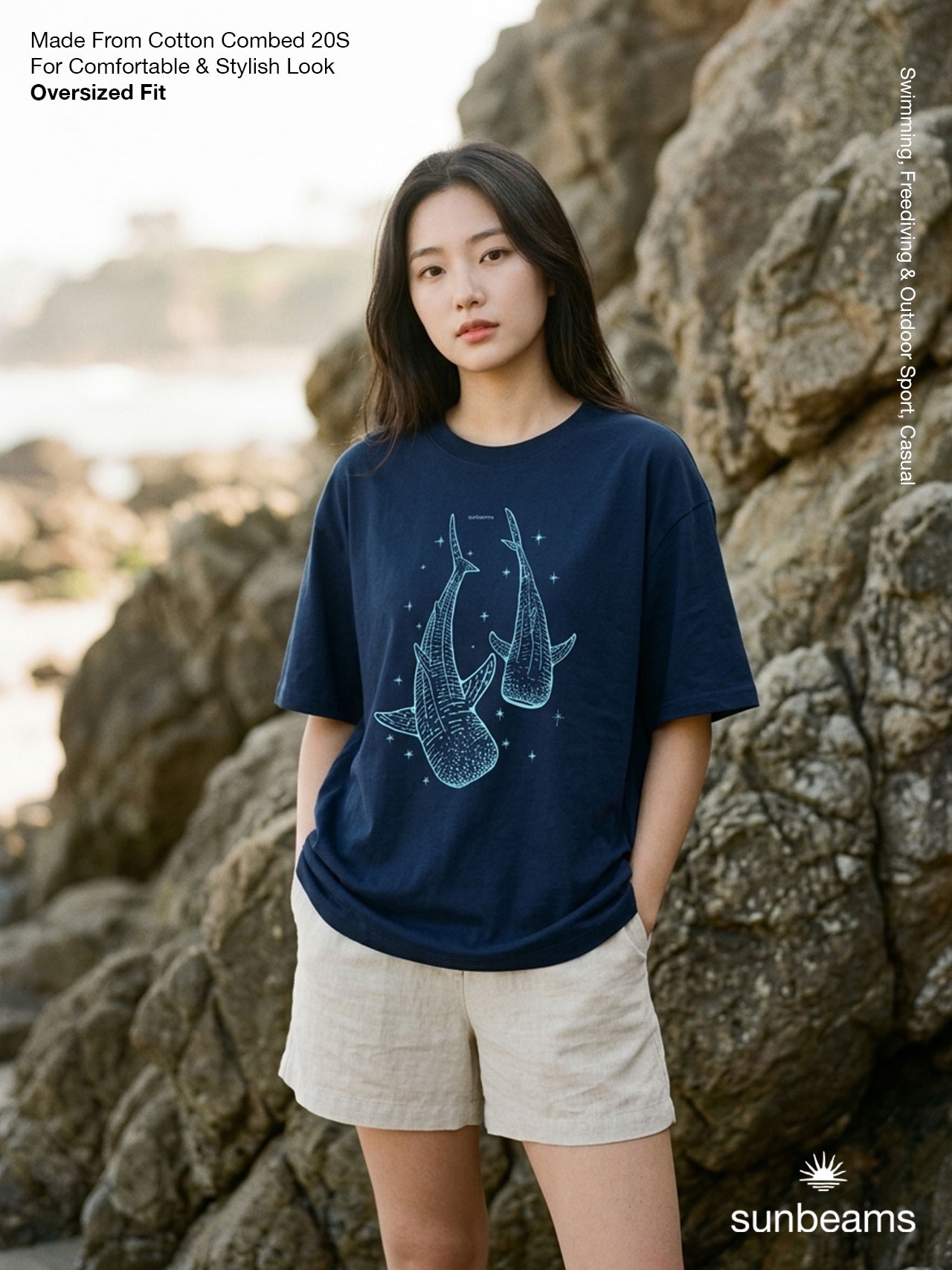 Unisex T-Shirt Oversized Navy, Whale Shark