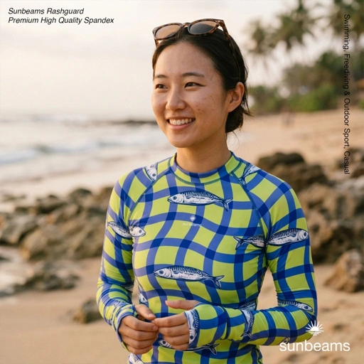 Image of Rashguard Eagle Ray Motif Gingham Warna Mint