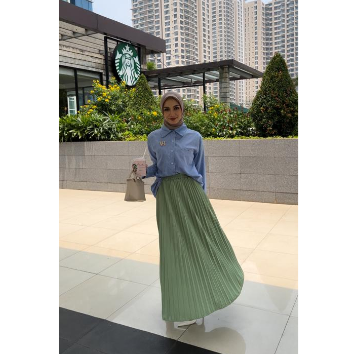 UMBRELLA PLEATS SKIRT - MATCHA