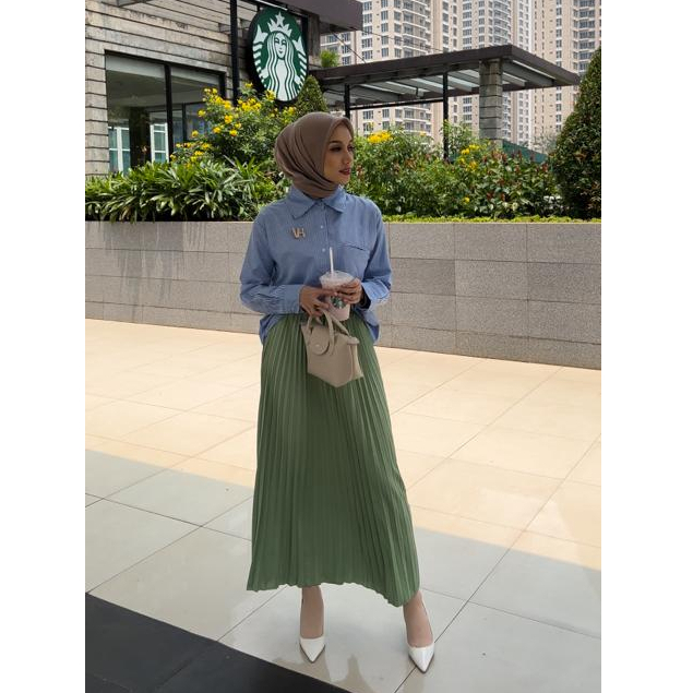 UMBRELLA PLEATS SKIRT - MATCHA