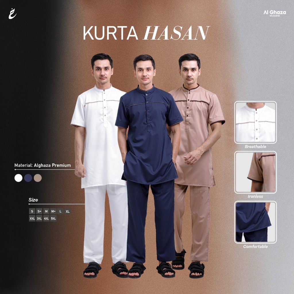 Alghaza Mubarak | Kurta Dewasa Setelan | Kurta Hasan Lengan Pendek