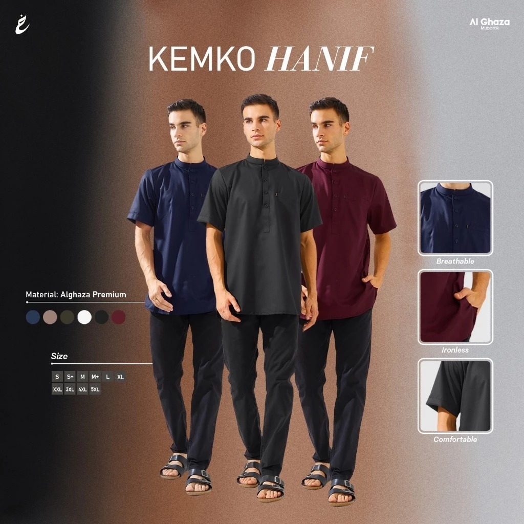 Alghaza Mubarak | Baju Koko Dewasa | Kemko Hanif Lengan Pendek