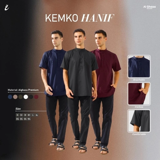 Image of Alghaza Mubarak | Baju Koko Dewasa | Kemko Hanif Lengan Pendek