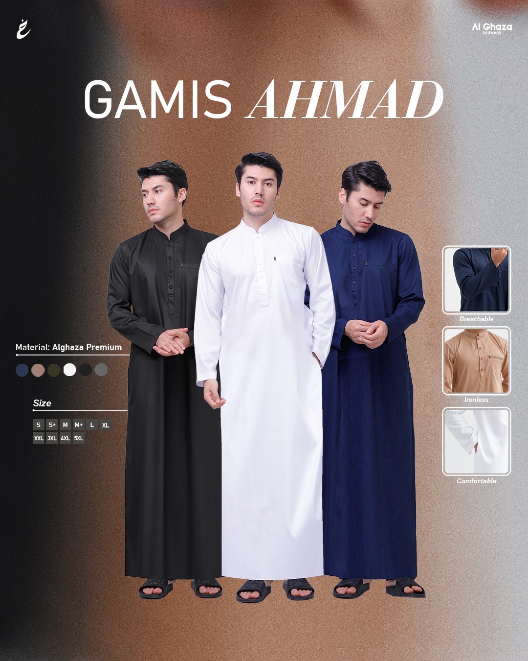 Alghaza Mubarak | Jubah Slim fit Dewasa Cowok Lengan Panjang | Gamis Ahmad