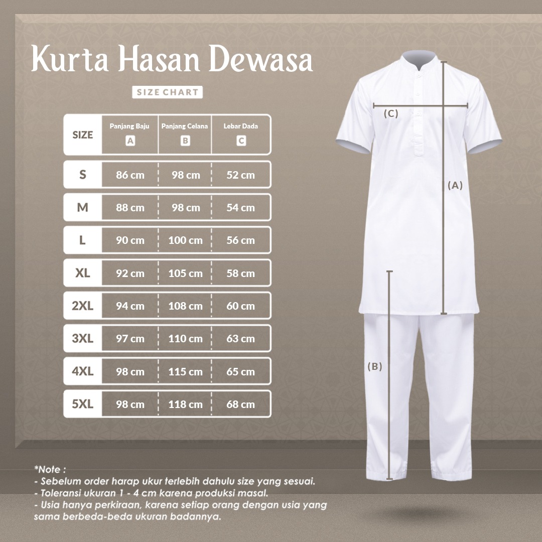 Alghaza Mubarak | Kurta Dewasa Setelan | Kurta Hasan Lengan Pendek
