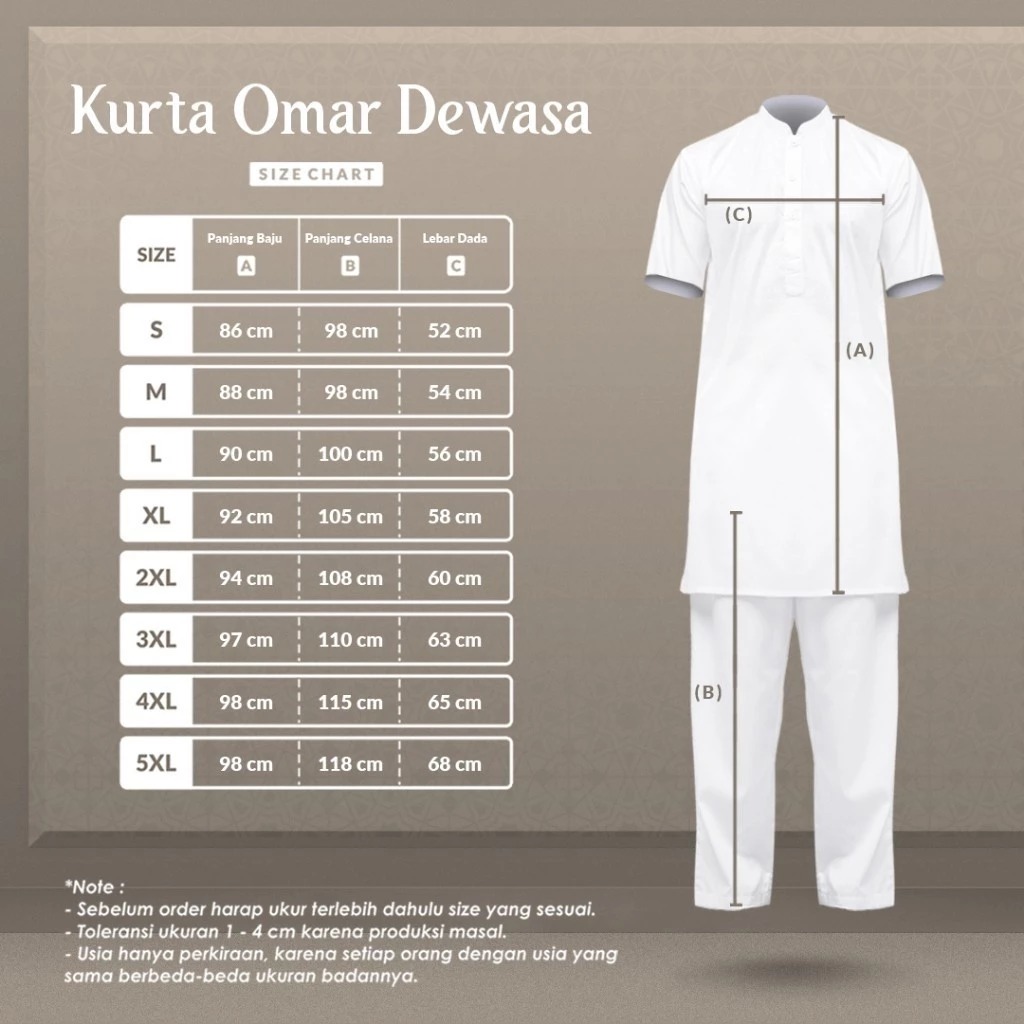 Alghaza Mubarak | Kurta Dewasa Lengan Pendek | Kurta Omar Dewasa