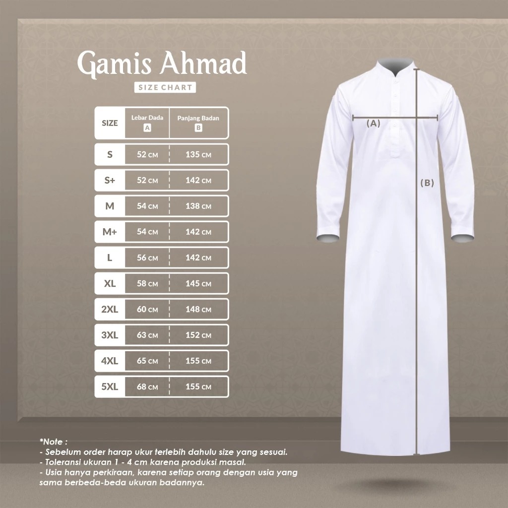 Alghaza Mubarak | Jubah Slim fit Dewasa Cowok Lengan Panjang | Gamis Ahmad Warna Peanut