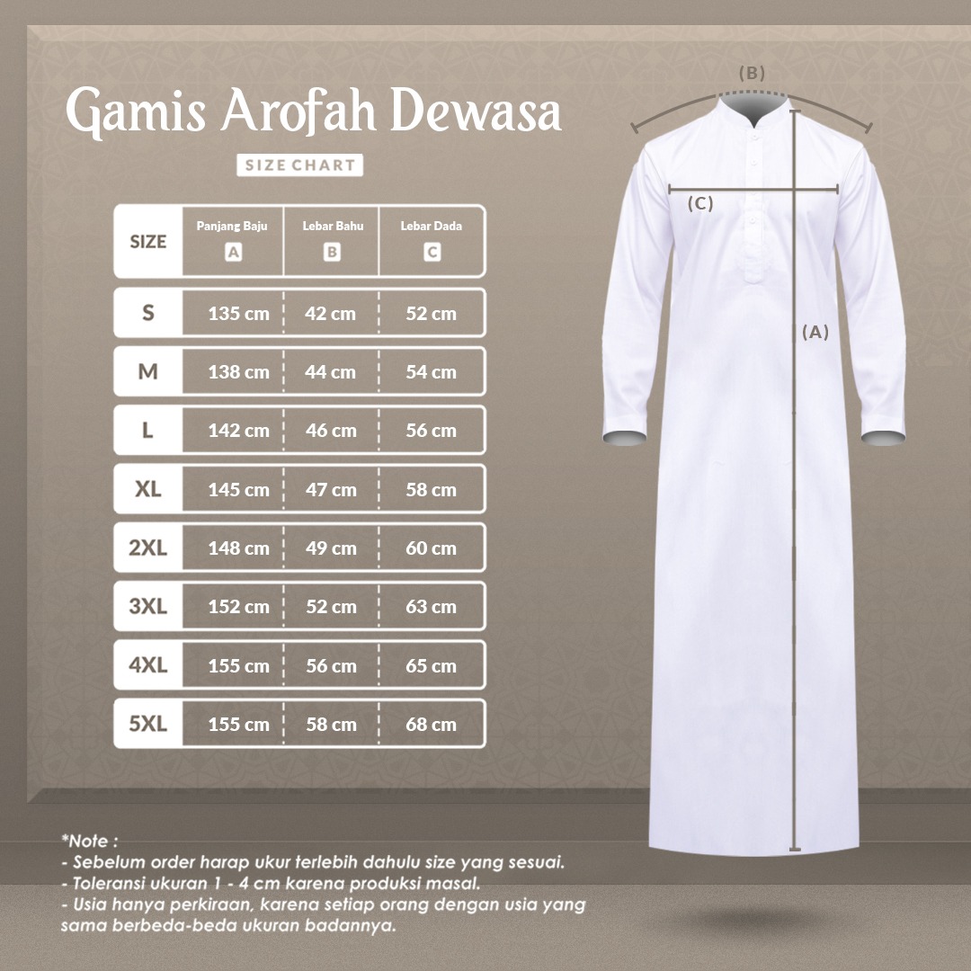 Alghaza Mubarak | Jubah Slim Fit Dewasa Cowok Lengan Panjang | Gamis Arofah Lengan Kemeja | Reguler Fit