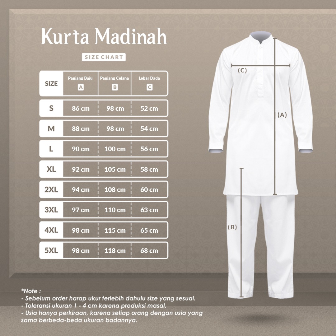 Alghaza Mubarak | Kurta Dewasa Setelan | Kurta Madinah Lengan Blong