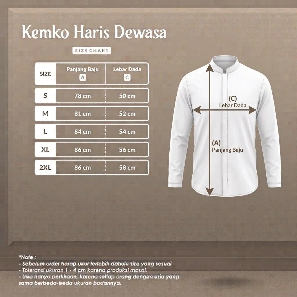 Alghaza Mubarak | Baju Koko Dewasa | Kemko Haris Lengan Panjang