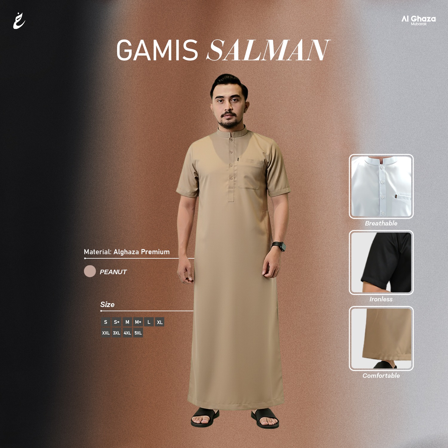 Alghaza Mubarak | Jubah Slim fit Dewasa Cowok Lengan Pendek | Gamis Salman Dewasa