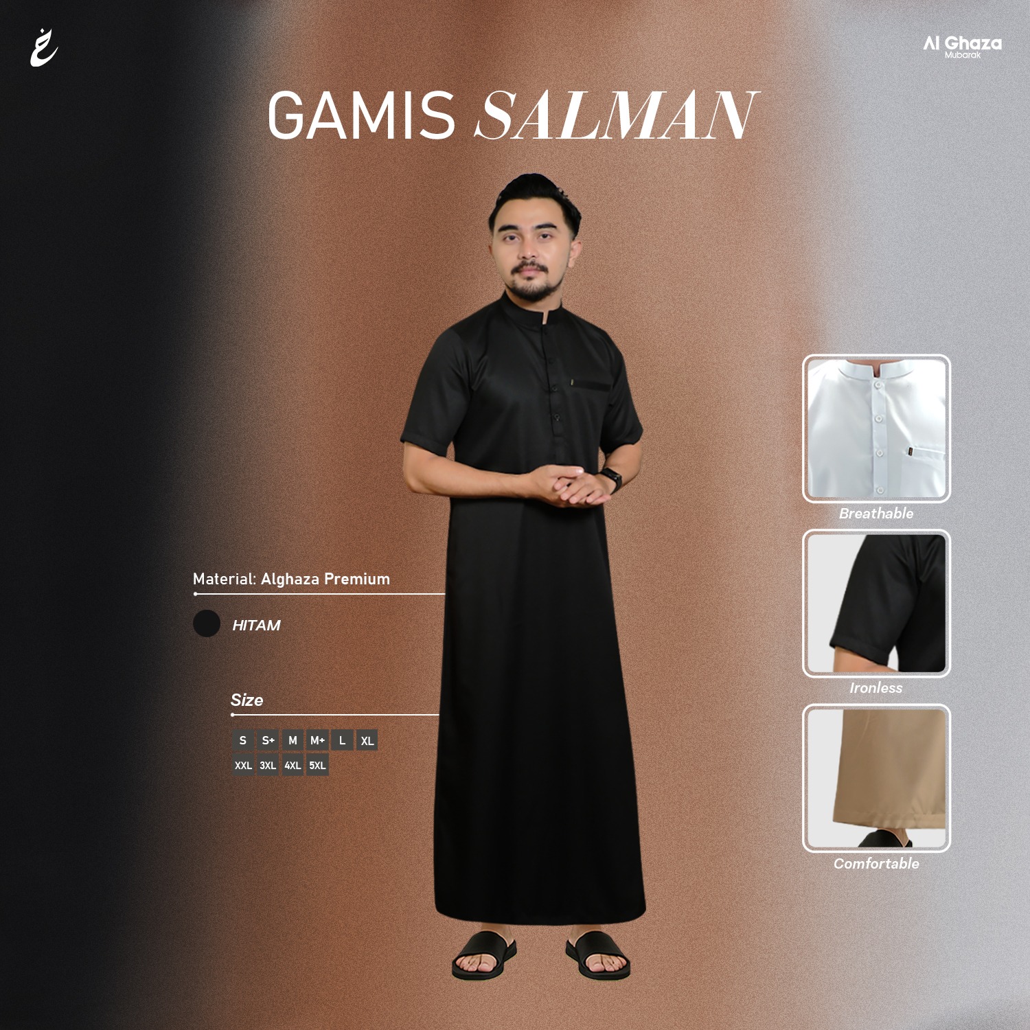 Alghaza Mubarak | Jubah Slim fit Dewasa Cowok Lengan Pendek | Gamis Salman Dewasa