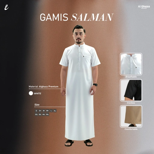 Image of Alghaza Mubarak | Jubah Slim fit Dewasa Cowok Lengan Pendek | Gamis Salman Dewasa