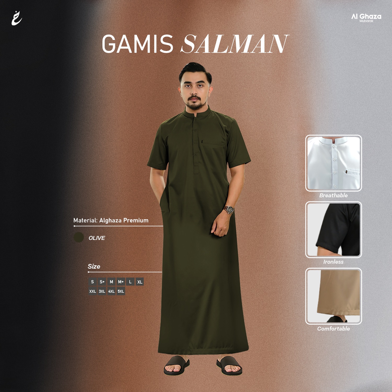Alghaza Mubarak | Jubah Slim fit Dewasa Cowok Lengan Pendek | Gamis Salman Dewasa