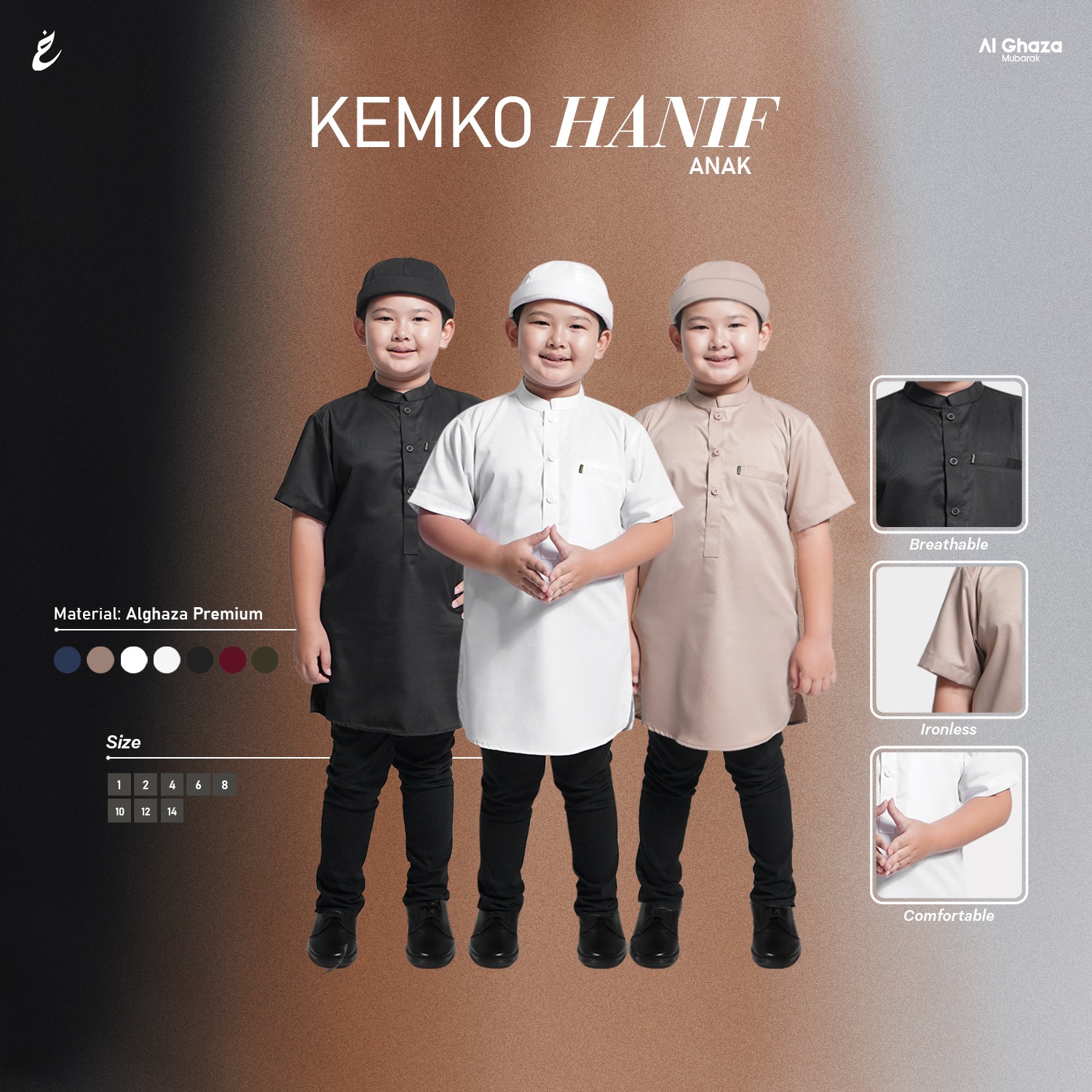 Alghaza Mubarak | Kemeja Koko Anak Pria | Kemko Hanif Lengan Pendek Anak