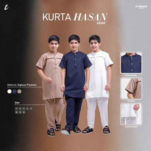 Image of Alghaza Mubarak | Kurta Anak Pria Setelan | Kurta Hasan Anak Lengan Pendek