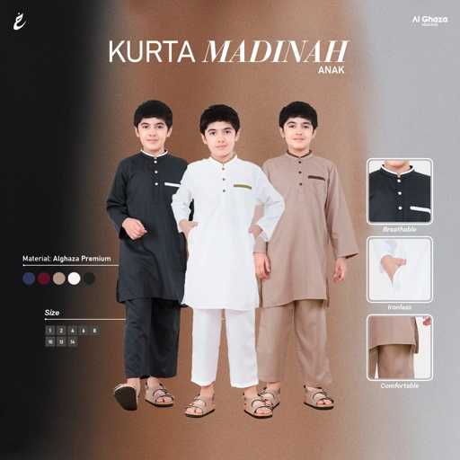 Image of Alghaza Mubarak | Kurta Anak Pria Setelan | Kurta Madinah Anak