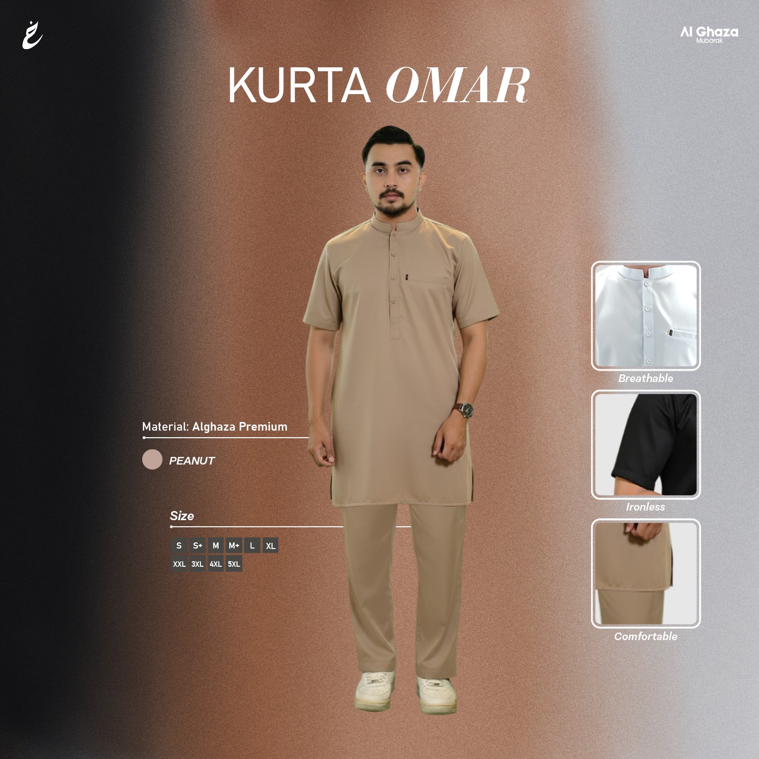 Alghaza Mubarak | Kurta Dewasa Lengan Pendek | Kurta Omar Dewasa